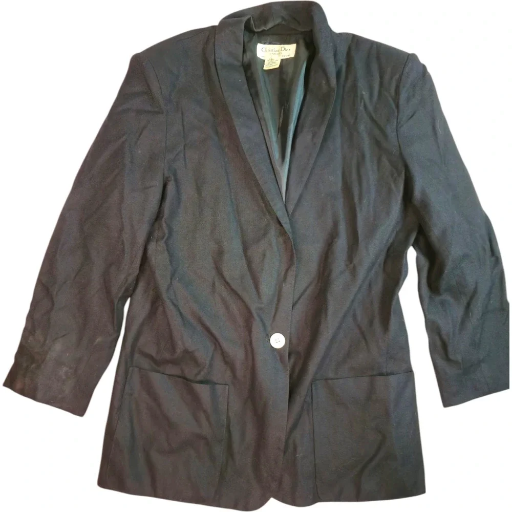 Christian Dior Womens Blazer Suit Jacket Size 10 Black Vintage Single Button